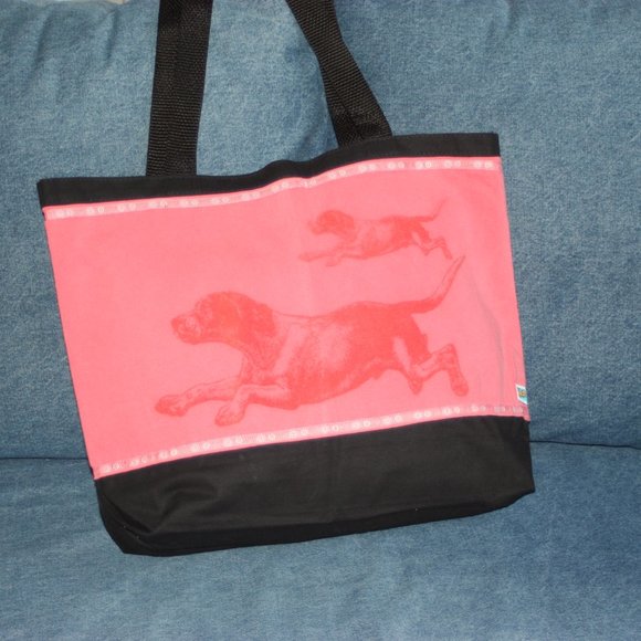 Doggy Beach Bag Black Canvas with Coral Running Dog motif NEW - Picture 8 of 11